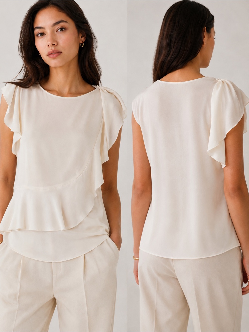 3.1 Phillip Lim 100% Silk Elegant Cream Peplum Ruffle Sleeve Blouse Size 2 or S